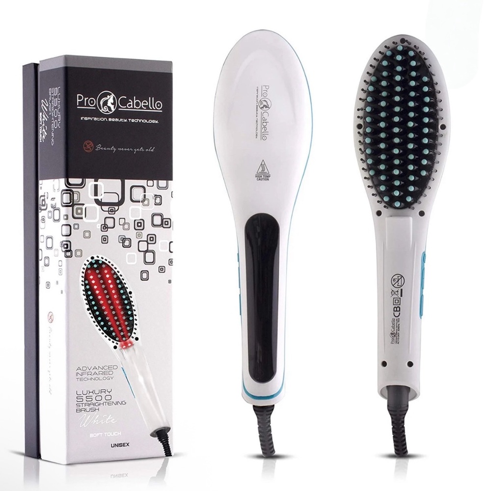 NEW Pro Cabello White Hair Straightening Brush with Tourmaline technology